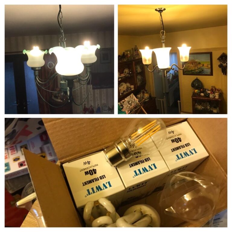 Ampoule LED LVWIT dans sa boîte et luminaires allumés