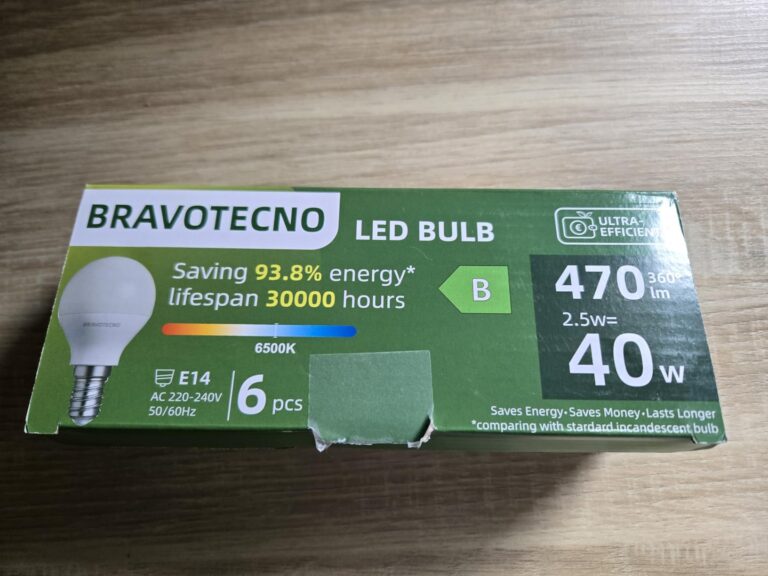 Boîte d'emballage du lot de six ampoules LED E14 Bravotecno